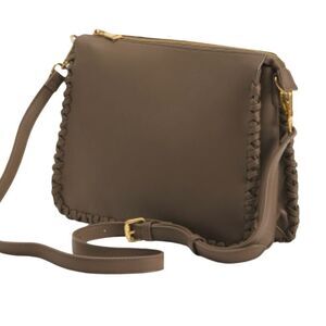 Melie Bianco Elegant Leather Crossbody Bag. Color: Mushroom